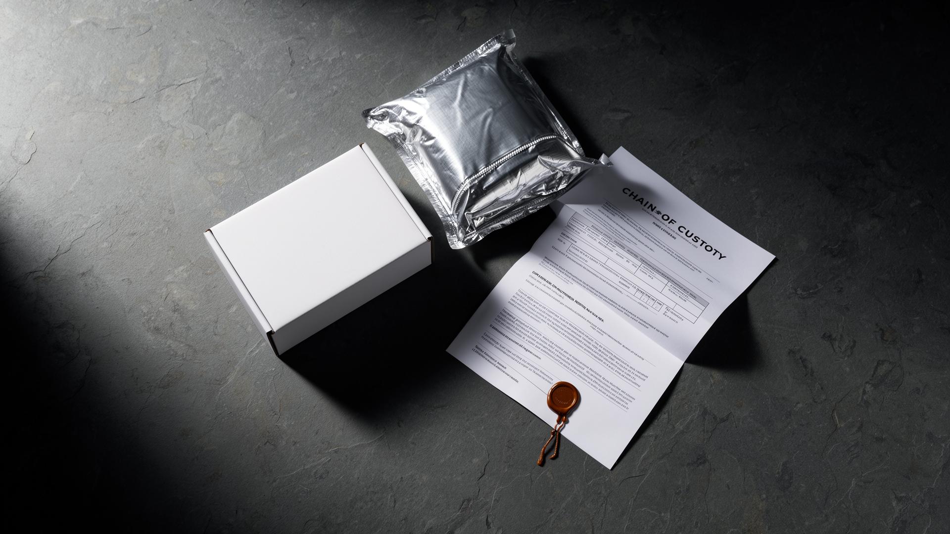 Plain packaging with cold-chain liner and chain-of-custody document